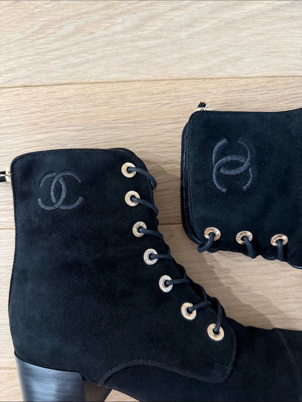 Chanel Black Suede Lace-Up Ankle Boots size 38 - Picture 2 of 6